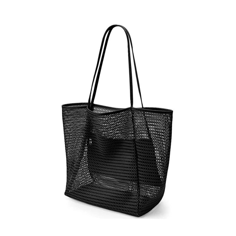 OEM Made In China Nice Mesh Tote Beach Bag Customized Big Transparent Mesh Package Handbag