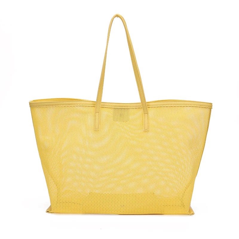 OEM Made In China Nice Mesh Tote Beach Bag Customized Big Transparent Mesh Package Handbag