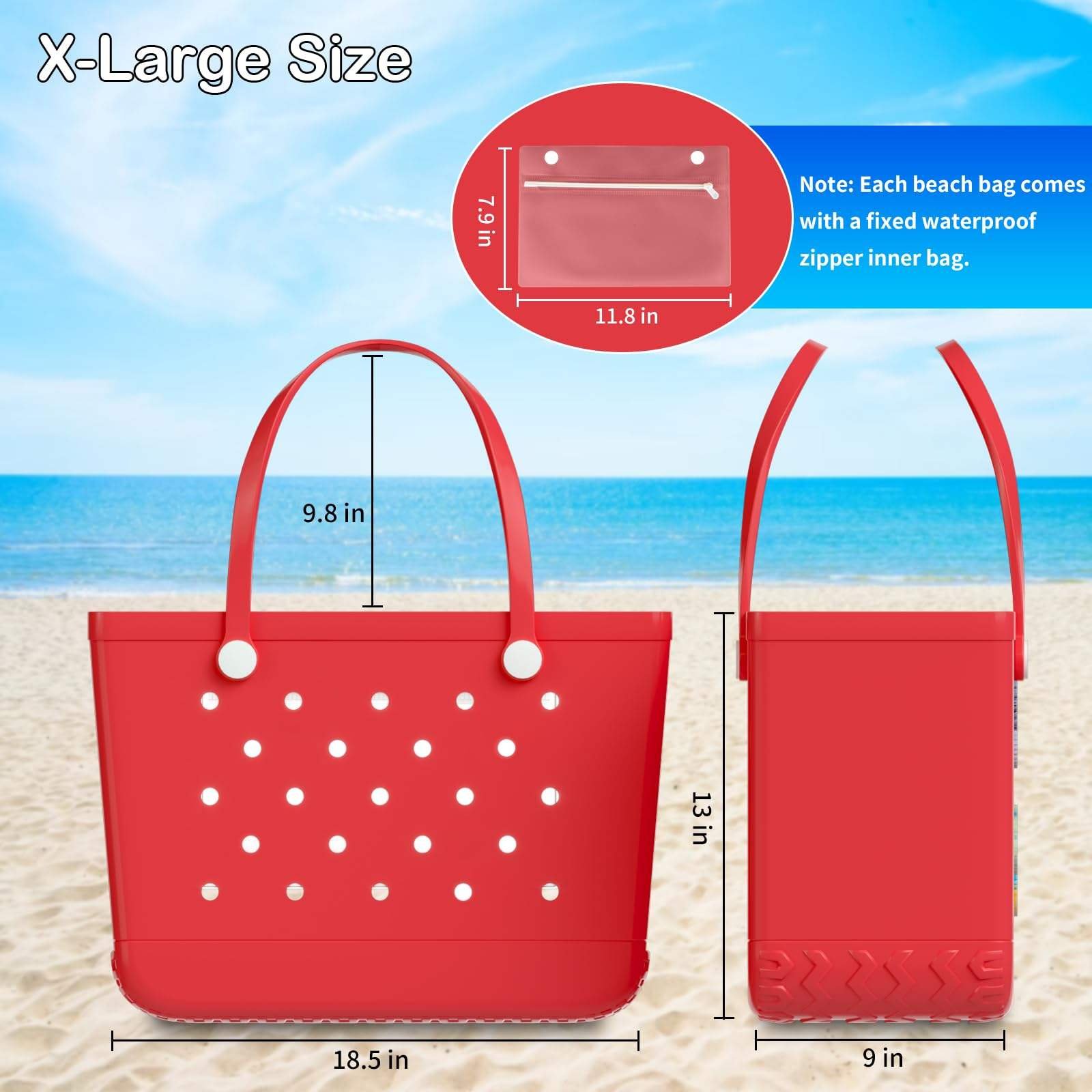 Women Summer Washable Beach Bogg Sand Bag with Zipper Inner Bag EVA Rubber Beach Tote Bag