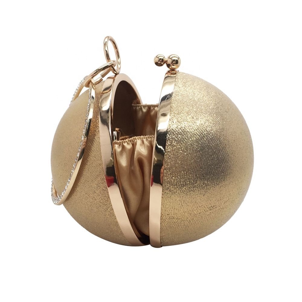 Gold sequin ball shaped ring handle daily party wedding clutch evening bag with metal chain