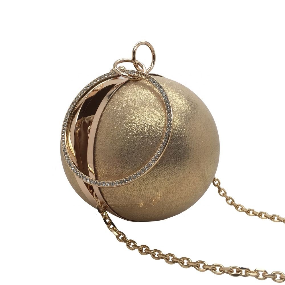 Gold sequin ball shaped ring handle daily party wedding clutch evening bag with metal chain