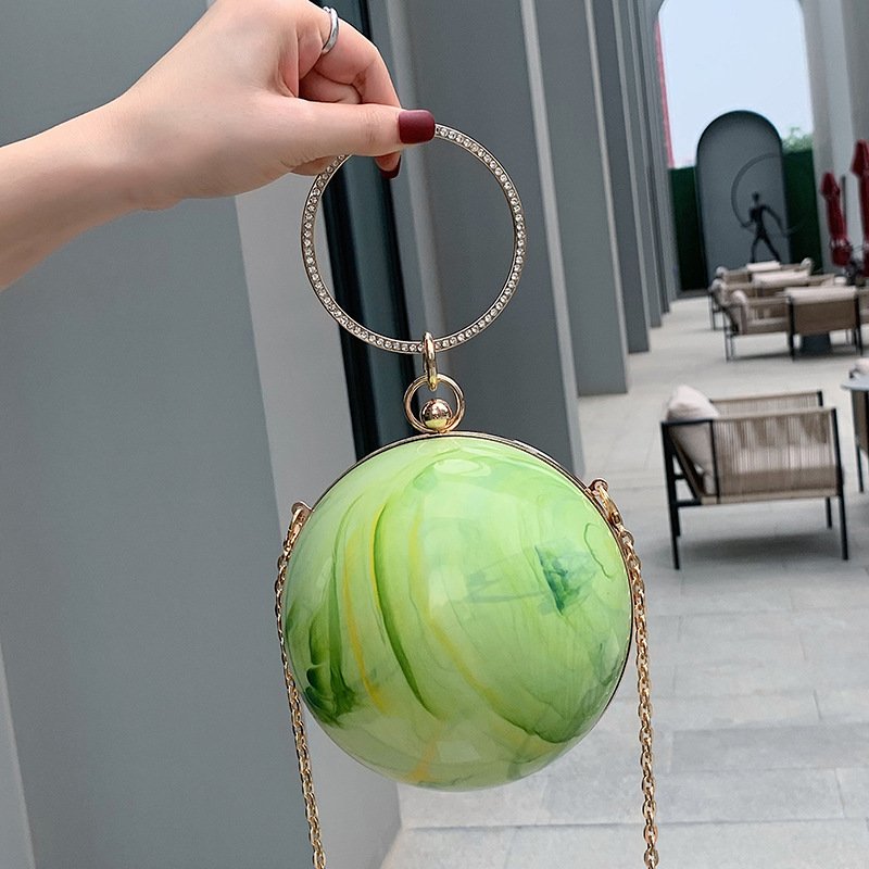 Small fresh chain ball shaped diagonal cross bag evening party dress wrist bag