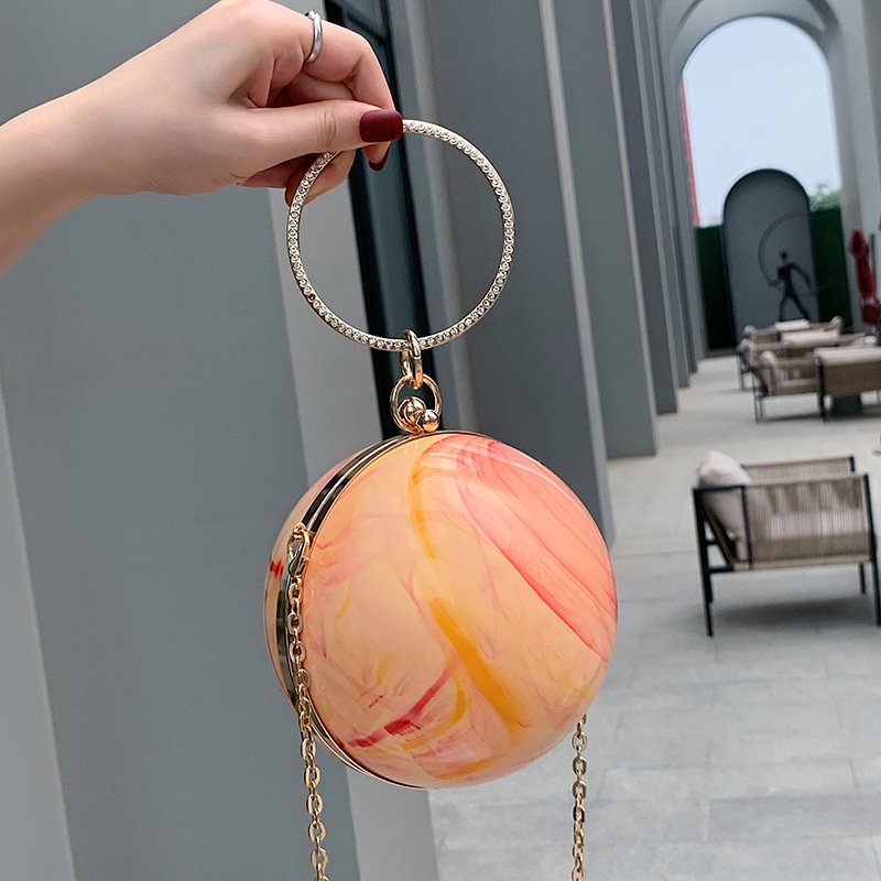Small fresh chain ball shaped diagonal cross bag evening party dress wrist bag