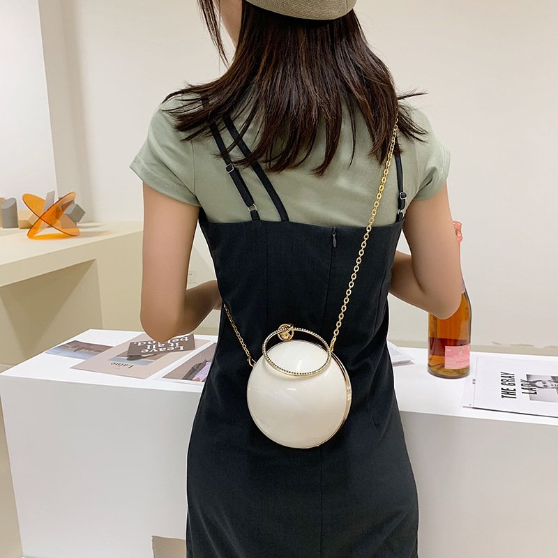 Small fresh chain ball shaped diagonal cross bag evening party dress wrist bag