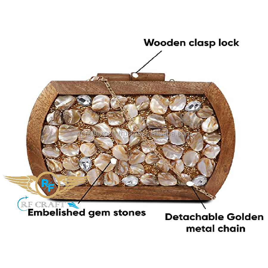 Handmade wooden mother of pearl inlay evening clutch bag for party wedding or gift
