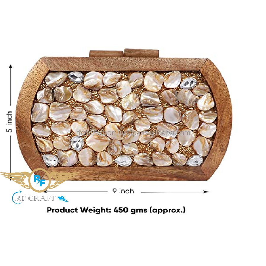 Handmade wooden mother of pearl inlay evening clutch bag for party wedding or gift