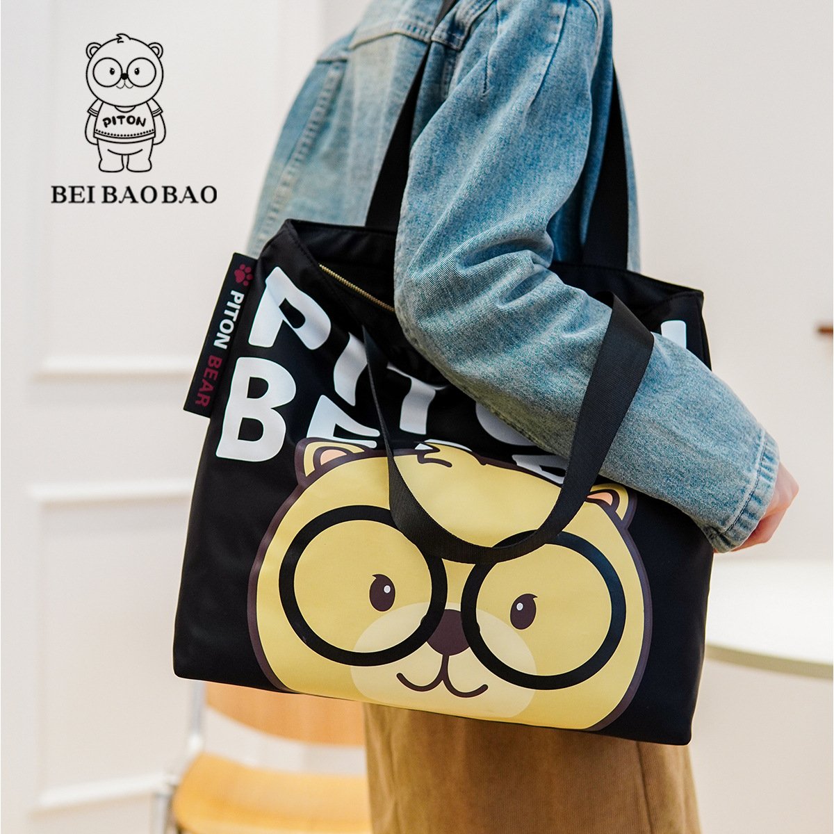 Hot Selling Large Capacity The Tote Bag with Lovely Printed Teddy Bear Design Unisex Shoulder Bag for Men Women Foldable Shop
