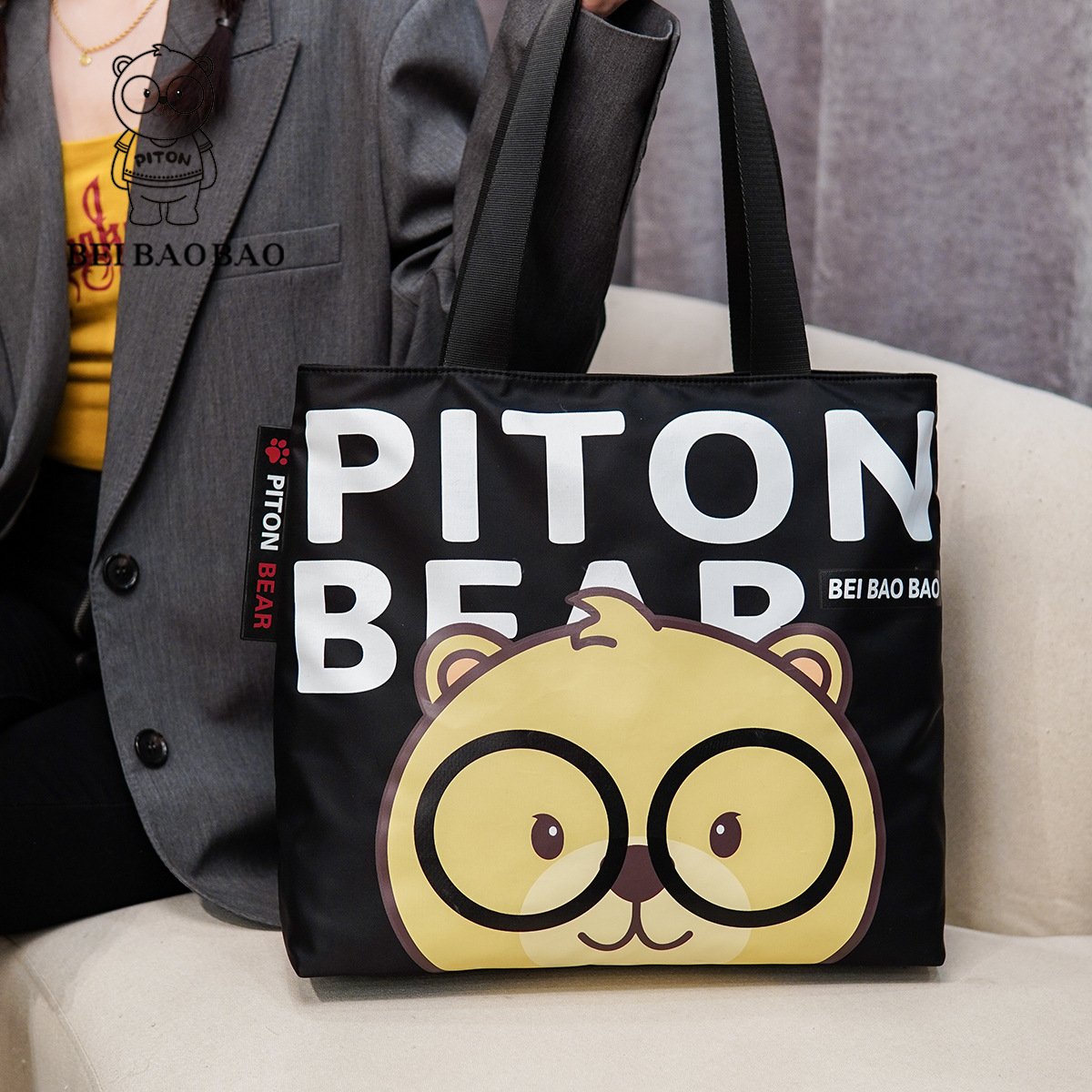 Hot Selling Large Capacity The Tote Bag with Lovely Printed Teddy Bear Design Unisex Shoulder Bag for Men Women Foldable Shop