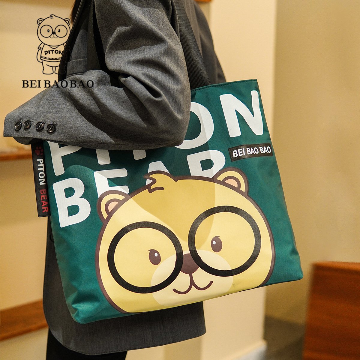 Hot Selling Large Capacity The Tote Bag with Lovely Printed Teddy Bear Design Unisex Shoulder Bag for Men Women Foldable Shop