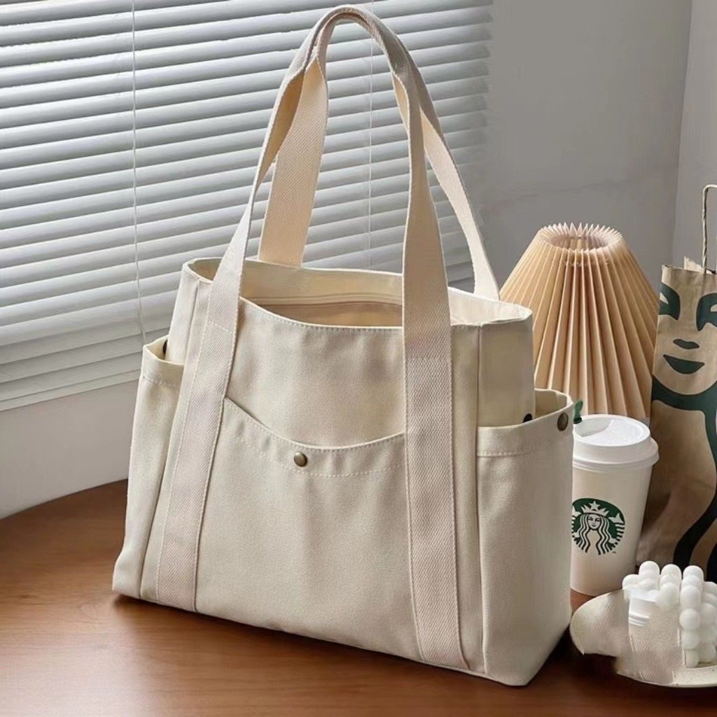 A14 Lined with double pocket zipper upgrade Large capacity bag canvas bag everything student bag