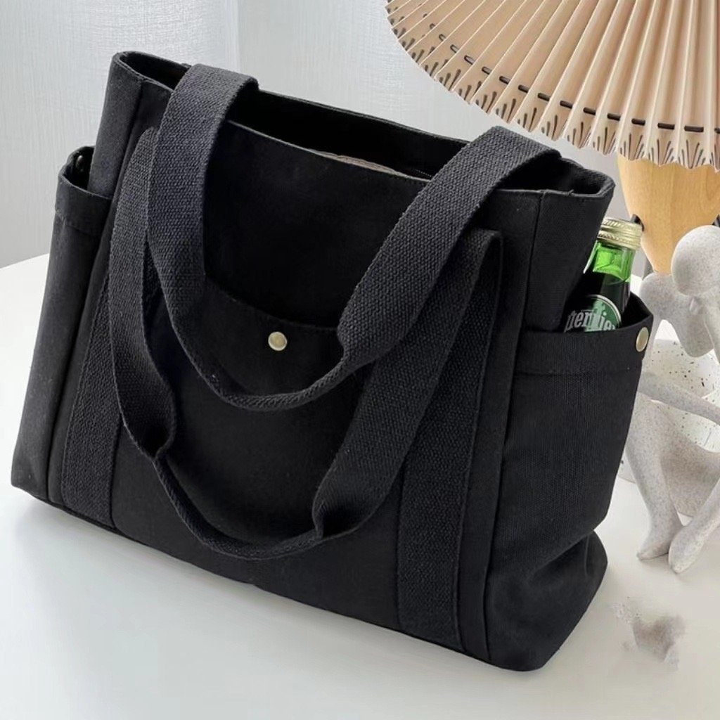 A14 Lined with double pocket zipper upgrade Large capacity bag canvas bag everything student bag