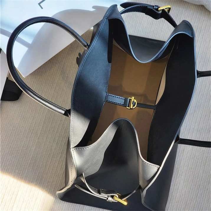 Premium Leather Tote Bag 100 Pcs Black Buffalo Full Grain Leather 15 x 11 Tote with Adjustable Buckle Strap and Handles