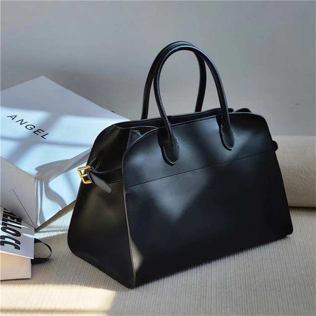 Premium Leather Tote Bag 100 Pcs Black Buffalo Full Grain Leather 15 x 11 Tote with Adjustable Buckle Strap and Handles