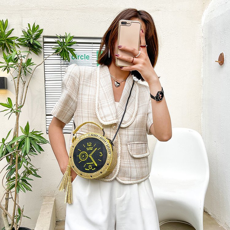 Go Party Creative Clock Round Design Pu Leather Purses And Handbags Young Girls Shoulder Bag Sequins Tote Crossbody Bags
