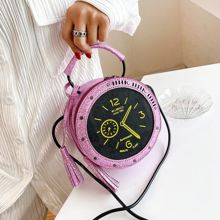 Go Party Creative Clock Round Design Pu Leather Purses And Handbags Young Girls Shoulder Bag Sequins Tote Crossbody Bags