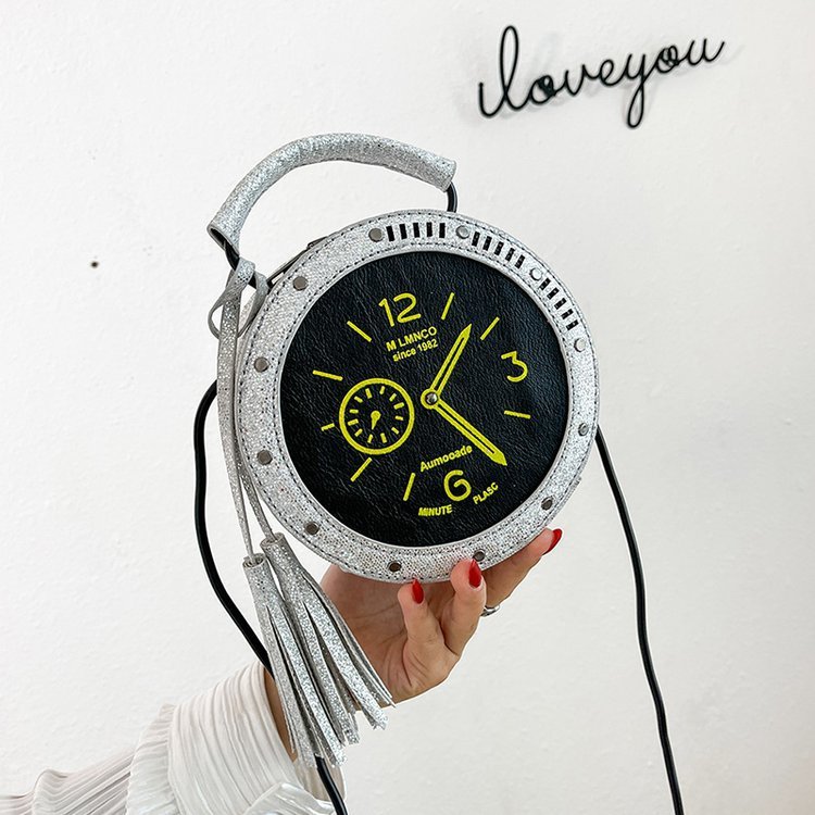 Go Party Creative Clock Round Design Pu Leather Purses And Handbags Young Girls Shoulder Bag Sequins Tote Crossbody Bags