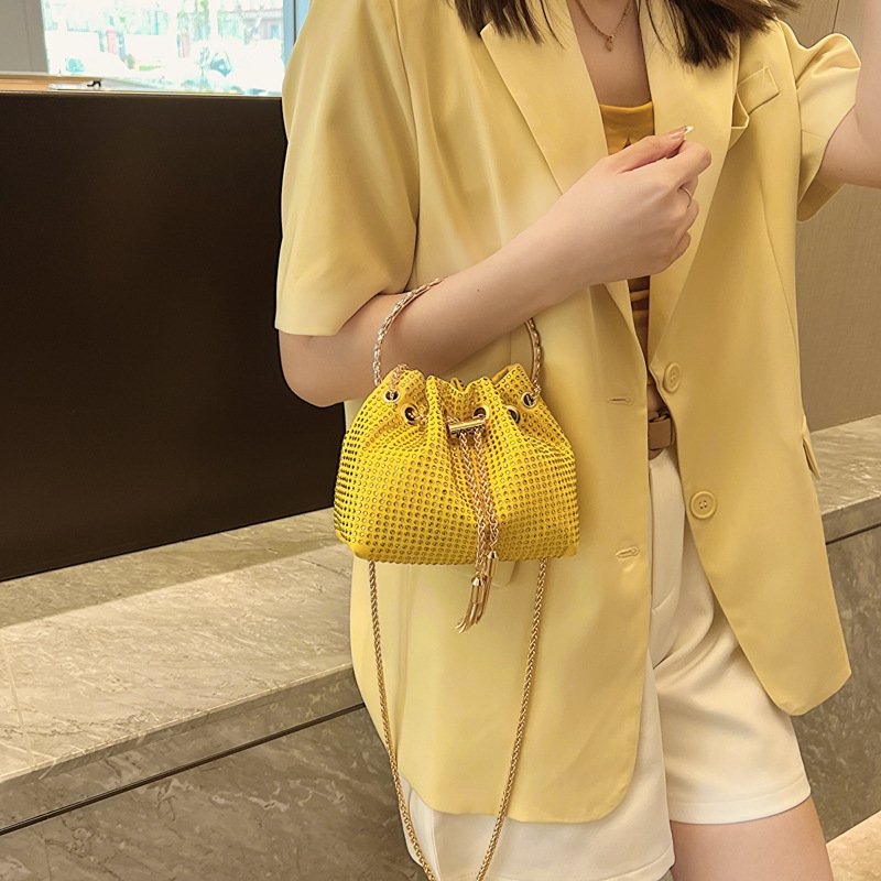 Rhinestone lady evening bag shiny diamond bucket bag with metal handle small cross-body shoulder bags for women