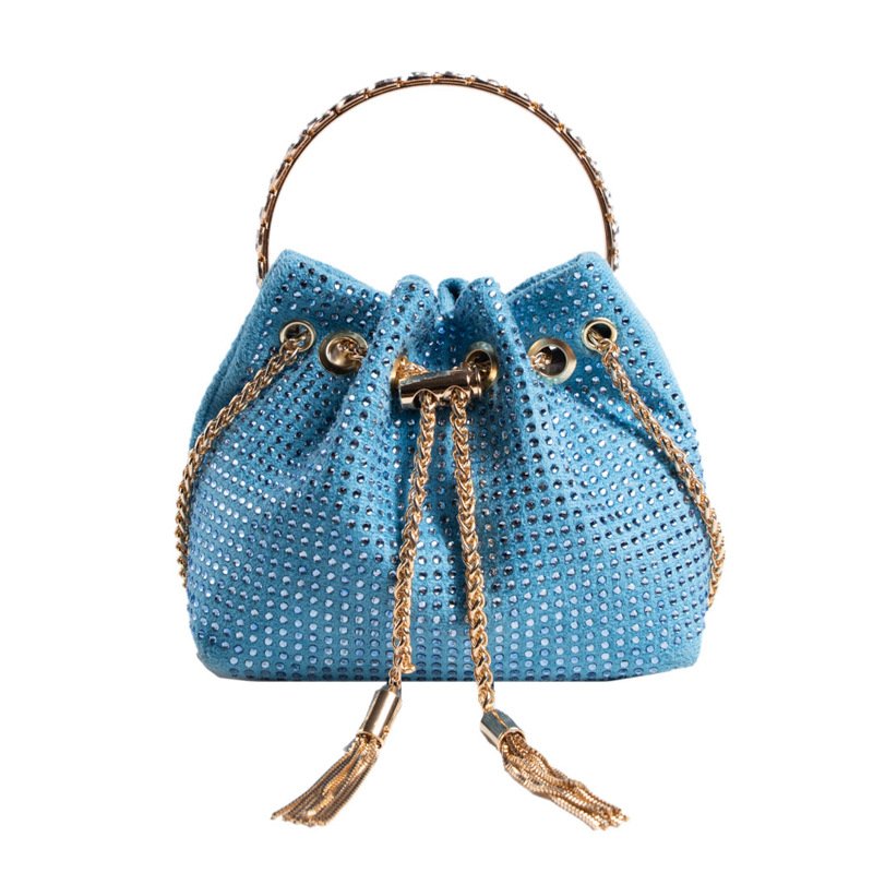 Rhinestone lady evening bag shiny diamond bucket bag with metal handle small cross-body shoulder bags for women