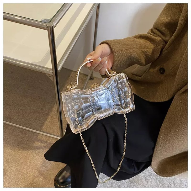 Wholesale Summer Ladies Transparent Bowknot Purse Crossbody Handbag Women Clear Acrylic Evening Bag