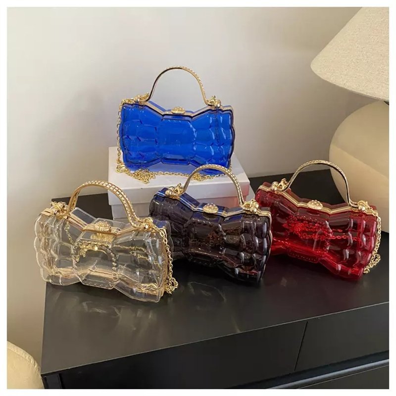 Wholesale Summer Ladies Transparent Bowknot Purse Crossbody Handbag Women Clear Acrylic Evening Bag