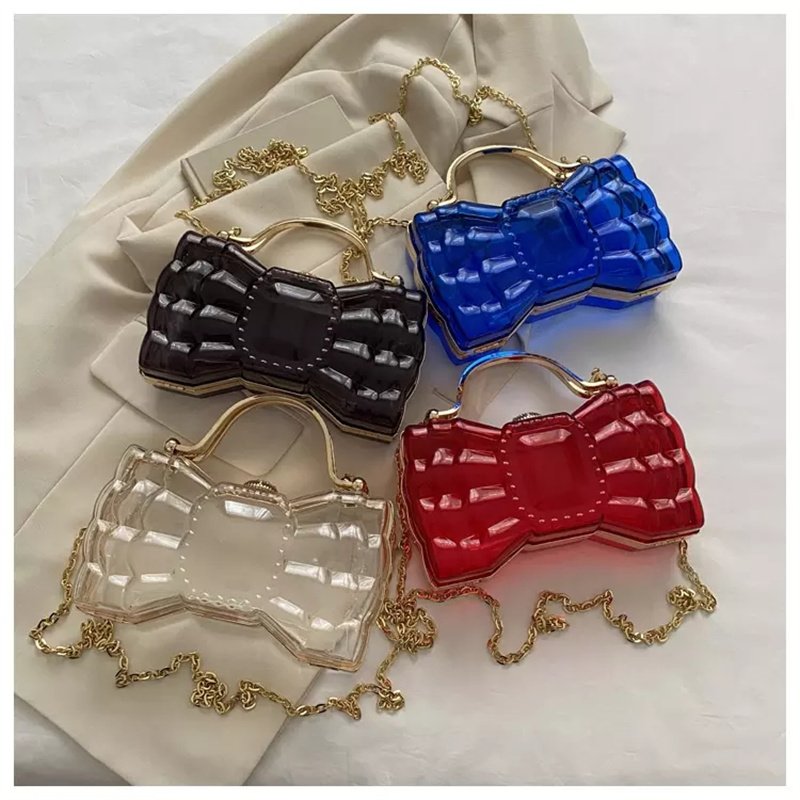 Wholesale Summer Ladies Transparent Bowknot Purse Crossbody Handbag Women Clear Acrylic Evening Bag