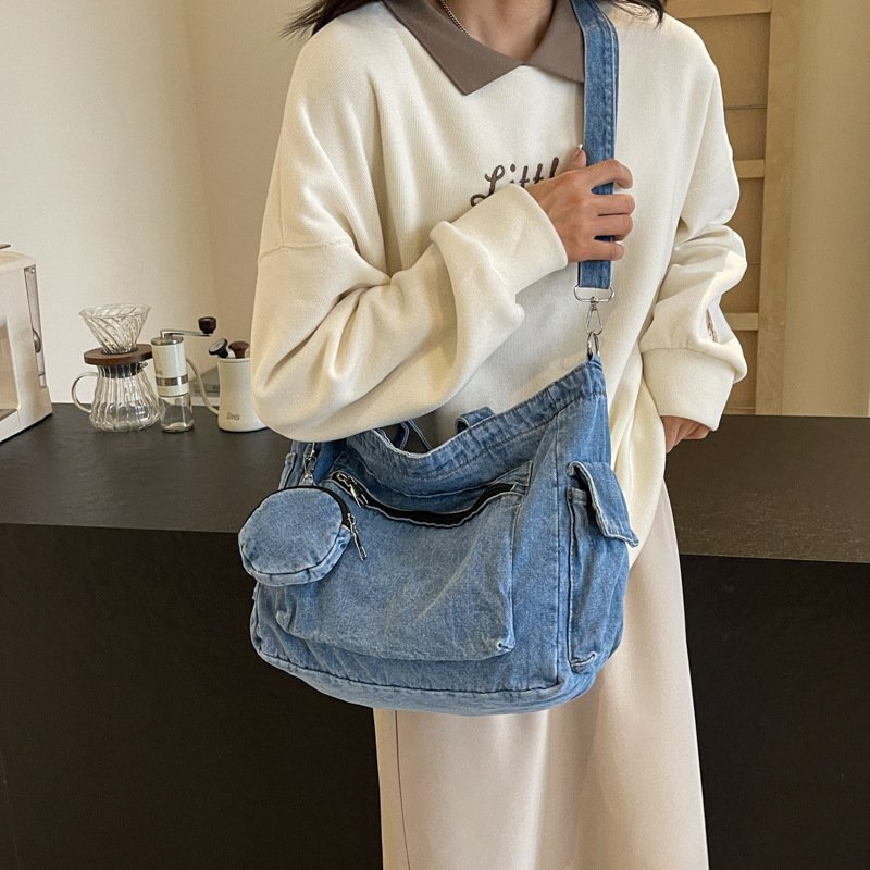 Reusable Women Shoulder Cross Body Denim bags Black,designer Large Denim Cute University Tote bags For Girls University Students