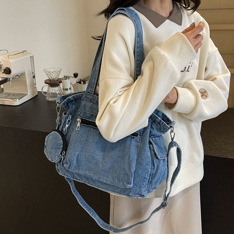 Reusable Women Shoulder Cross Body Denim bags Black,designer Large Denim Cute University Tote bags For Girls University Students
