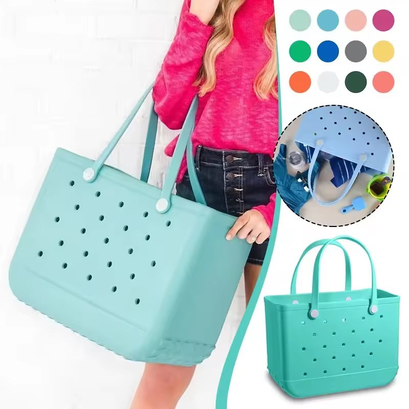EVA Bogg Beach Bag Rubber Waterproof Travel Tote Bag for Women Washable Tote Bag Handbag For Sports Beach Market Pool
