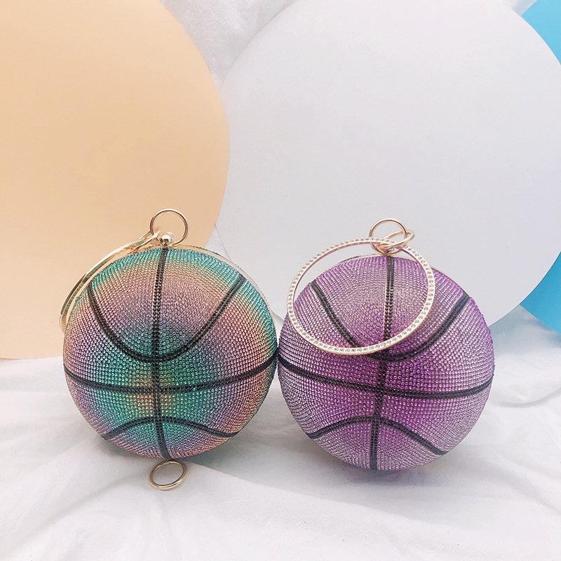 2022 Unique Gradient Color Basketball Purses Girls Handbags for Women Luxury Ladies Glitter Rhinestone Crystal Evening Bags