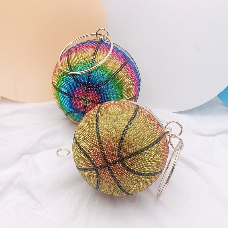 2022 Unique Gradient Color Basketball Purses Girls Handbags for Women Luxury Ladies Glitter Rhinestone Crystal Evening Bags