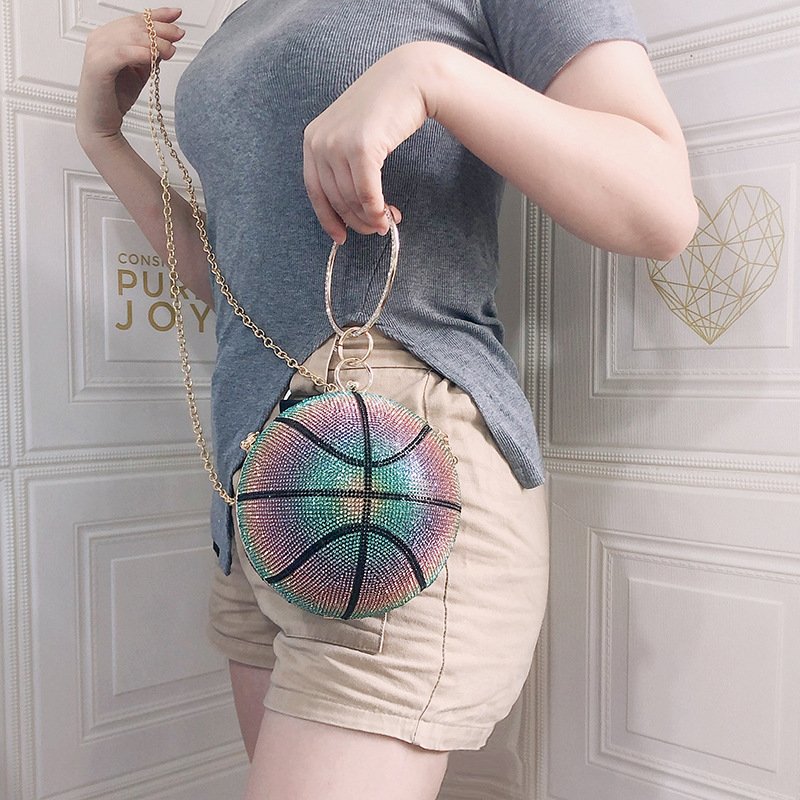 2022 Unique Gradient Color Basketball Purses Girls Handbags for Women Luxury Ladies Glitter Rhinestone Crystal Evening Bags