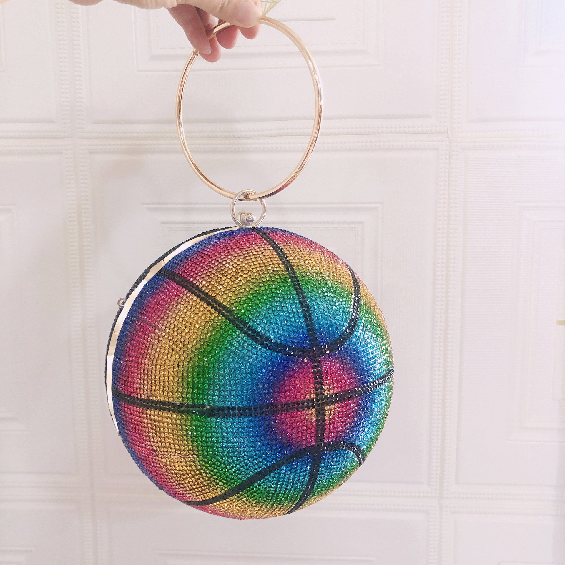 2022 Unique Gradient Color Basketball Purses Girls Handbags for Women Luxury Ladies Glitter Rhinestone Crystal Evening Bags