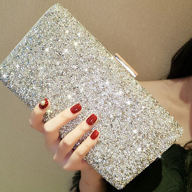 fashion women bling party wedding vintage gold silver black glitter evening envelope clutches