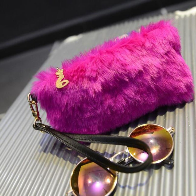 Winter Faux Fur Ladies Coin Purse Mini Evening Bags Clutch Bag