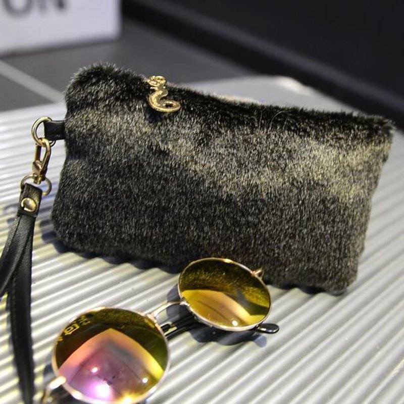 Winter Faux Fur Ladies Coin Purse Mini Evening Bags Clutch Bag