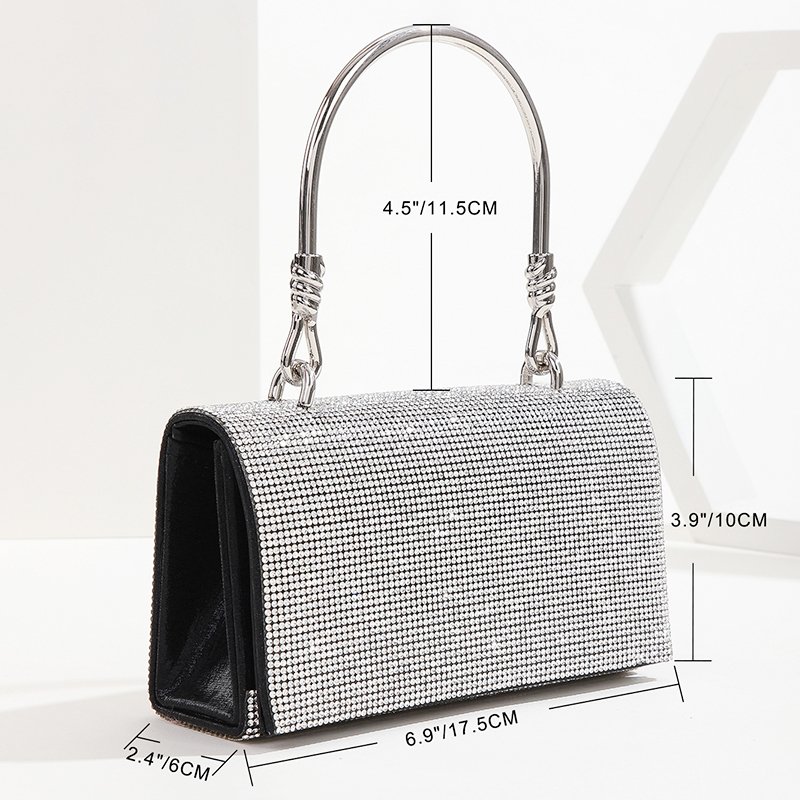 Shiny diamond handbag Metal Handle Light luxury dinner bag Dress wrist bag Full Diamond crystal cover women evening bag
