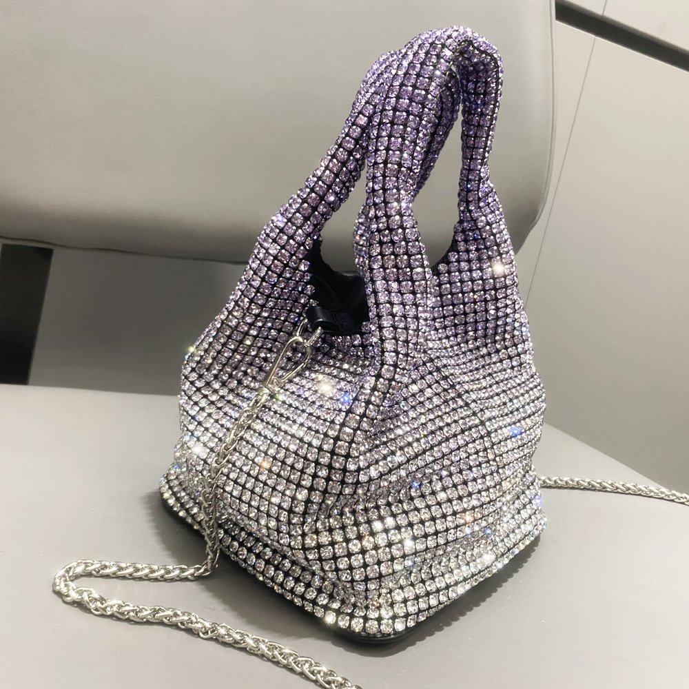 Designer Women's Full Rhinestones Bucket Bag Luxury Diamond Evening Shinny Crystal Clutch Purse and Handbag 2024