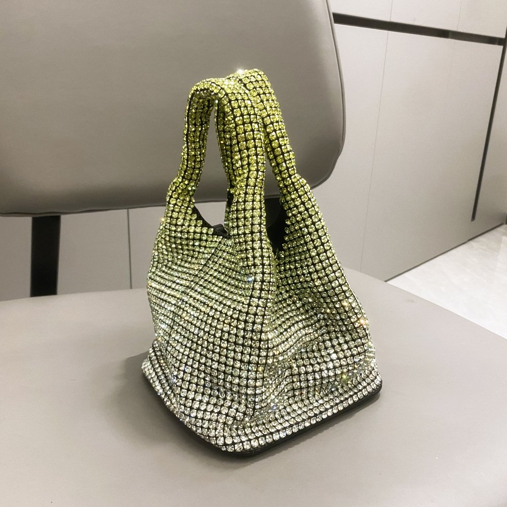 Designer Women's Full Rhinestones Bucket Bag Luxury Diamond Evening Shinny Crystal Clutch Purse and Handbag 2024