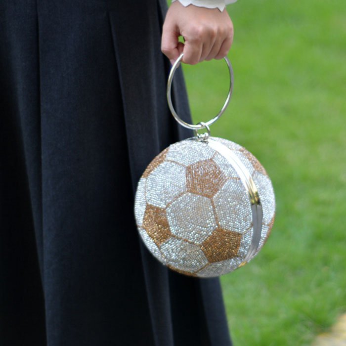 Custom Bags manufacturer glitter rhinestone golden soccer bag children designer evening cross body side bags for ladies 3043