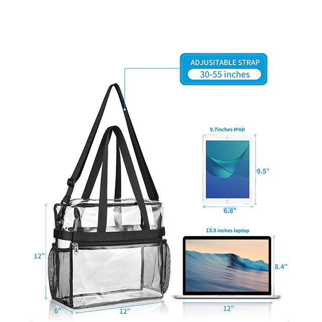 Custom Lightweight Waterproof PVC Clear Tote Bag Roomy Stadium Handbags with Zipper Closure See Transparent Shoulder Bags