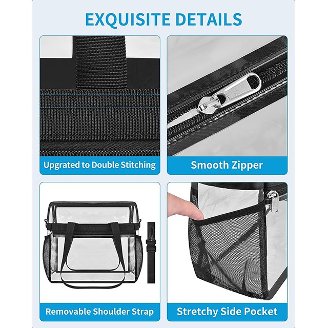Custom Lightweight Waterproof PVC Clear Tote Bag Roomy Stadium Handbags with Zipper Closure See Transparent Shoulder Bags