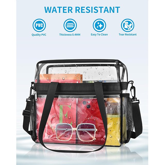 Custom Lightweight Waterproof PVC Clear Tote Bag Roomy Stadium Handbags with Zipper Closure See Transparent Shoulder Bags