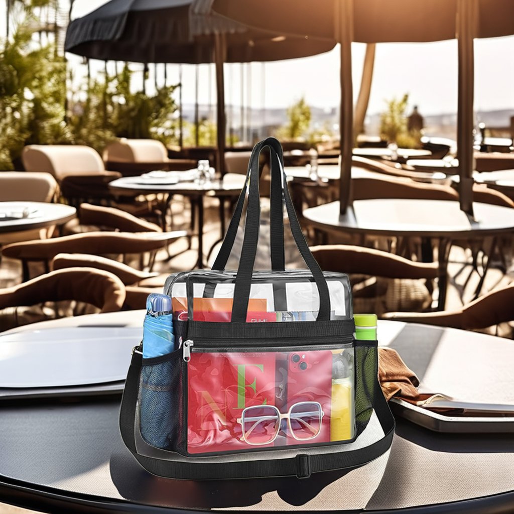 Custom Lightweight Waterproof PVC Clear Tote Bag Roomy Stadium Handbags with Zipper Closure See Transparent Shoulder Bags