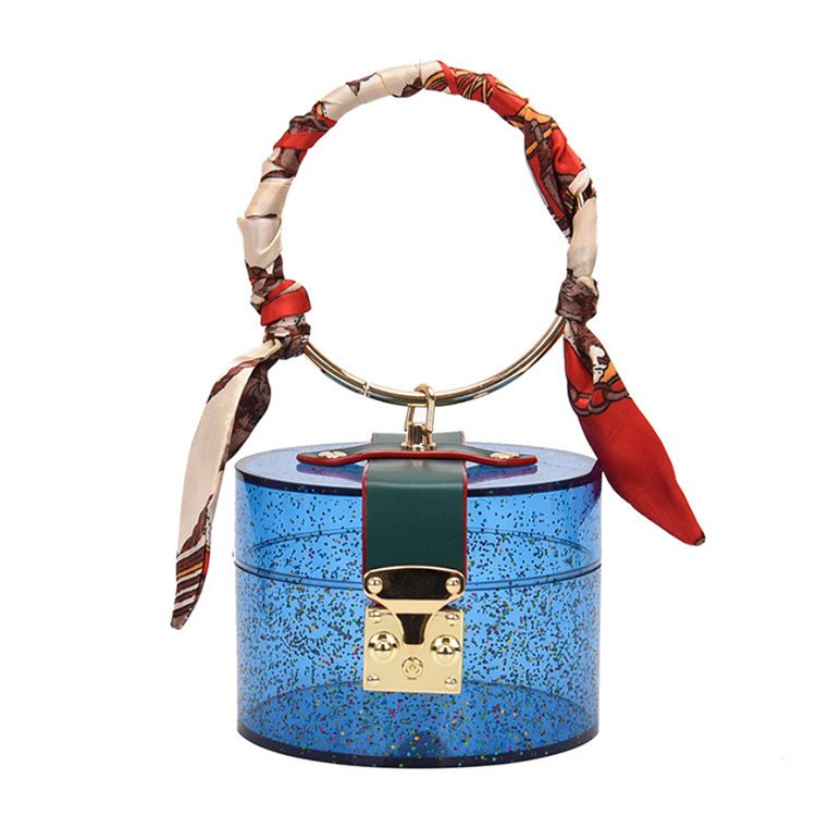 2021 Summer New Design Luxury Transparent Acrylic Evening Bags Small Women Ladies Purses and Handbags with Silk Scarf Handle