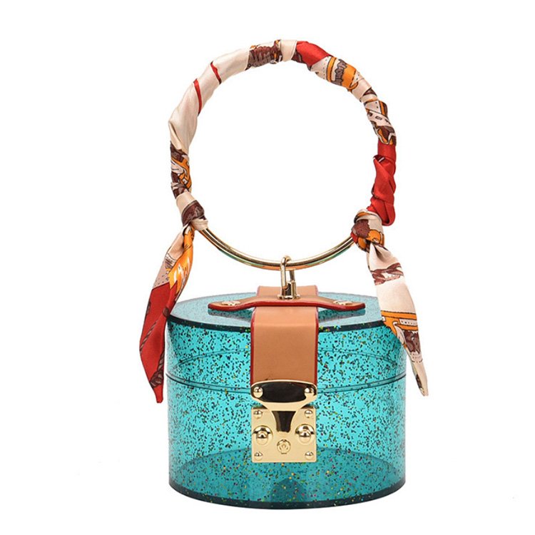 2021 Summer New Design Luxury Transparent Acrylic Evening Bags Small Women Ladies Purses and Handbags with Silk Scarf Handle