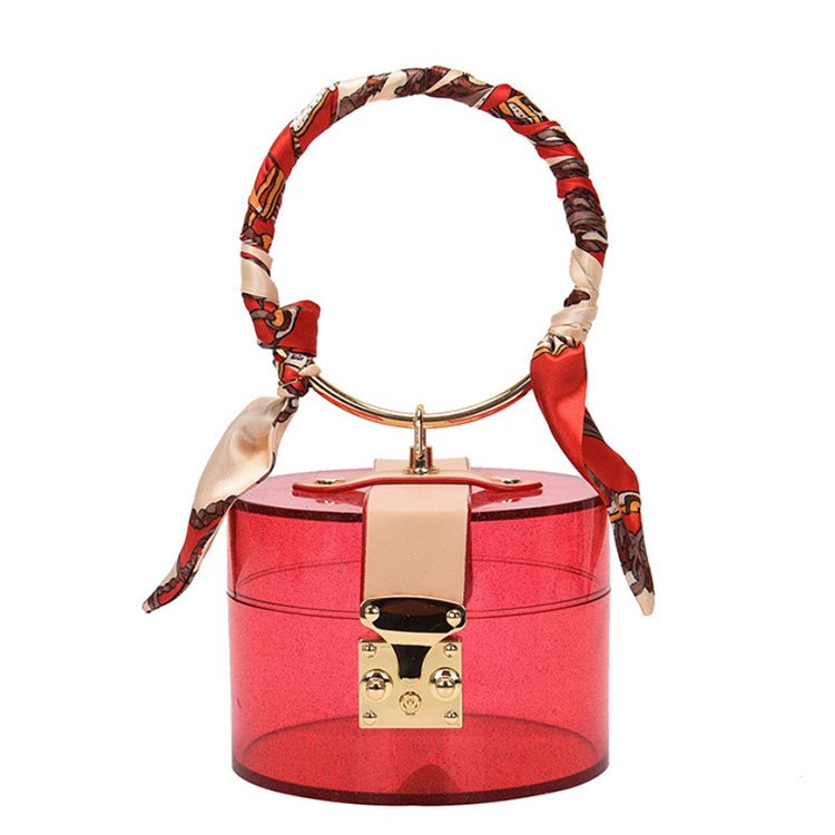 2021 Summer New Design Luxury Transparent Acrylic Evening Bags Small Women Ladies Purses and Handbags with Silk Scarf Handle