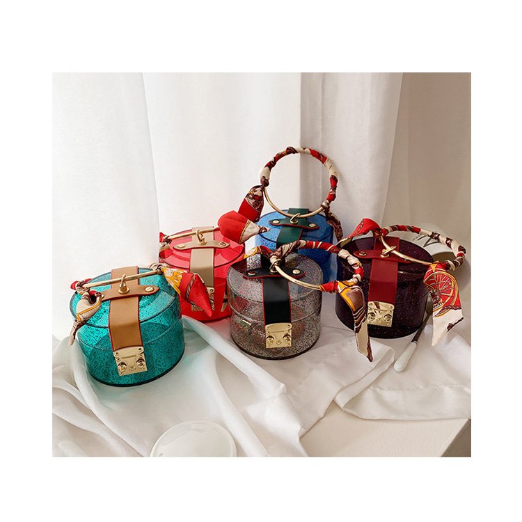 2021 Summer New Design Luxury Transparent Acrylic Evening Bags Small Women Ladies Purses and Handbags with Silk Scarf Handle