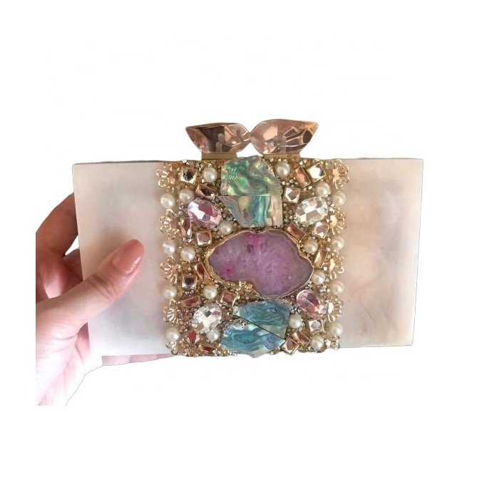 Beautiful Resin rhinestone Evening Bag Lady Clutch 2020 Hot Sale Wedding Light Handbag Handmade Fashionable Style Gulf UAE Qatar