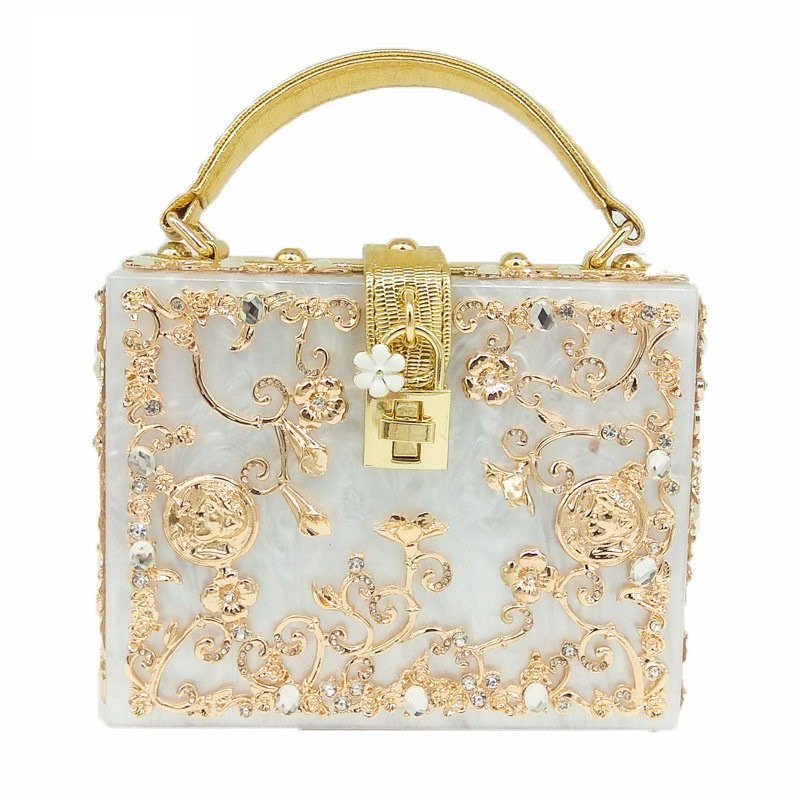 Fashion And Exquisite Trends Box Evening Bag Embroidered Floral Luxury Party Bag Acrylic Clutch Purses for Women