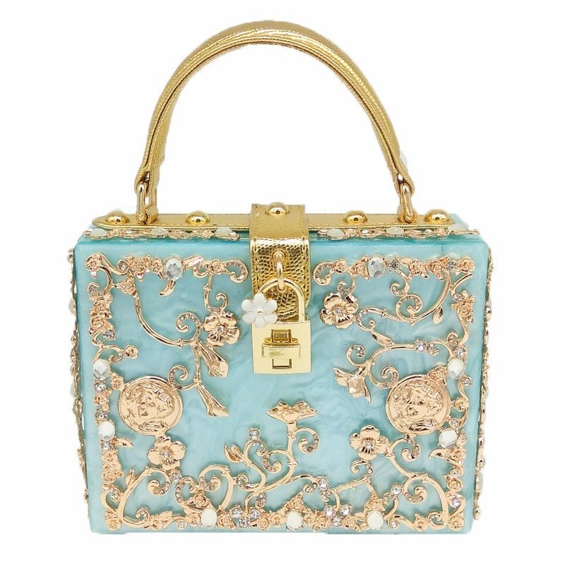 Fashion And Exquisite Trends Box Evening Bag Embroidered Floral Luxury Party Bag Acrylic Clutch Purses for Women